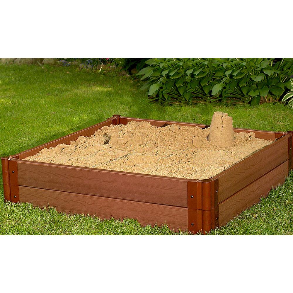 Tool-Free Classic Sienna One Inch Series 4ft. x 4ft. x 11in. Composite Square Sandbox Kit with Collapsible Cover. Picture 2