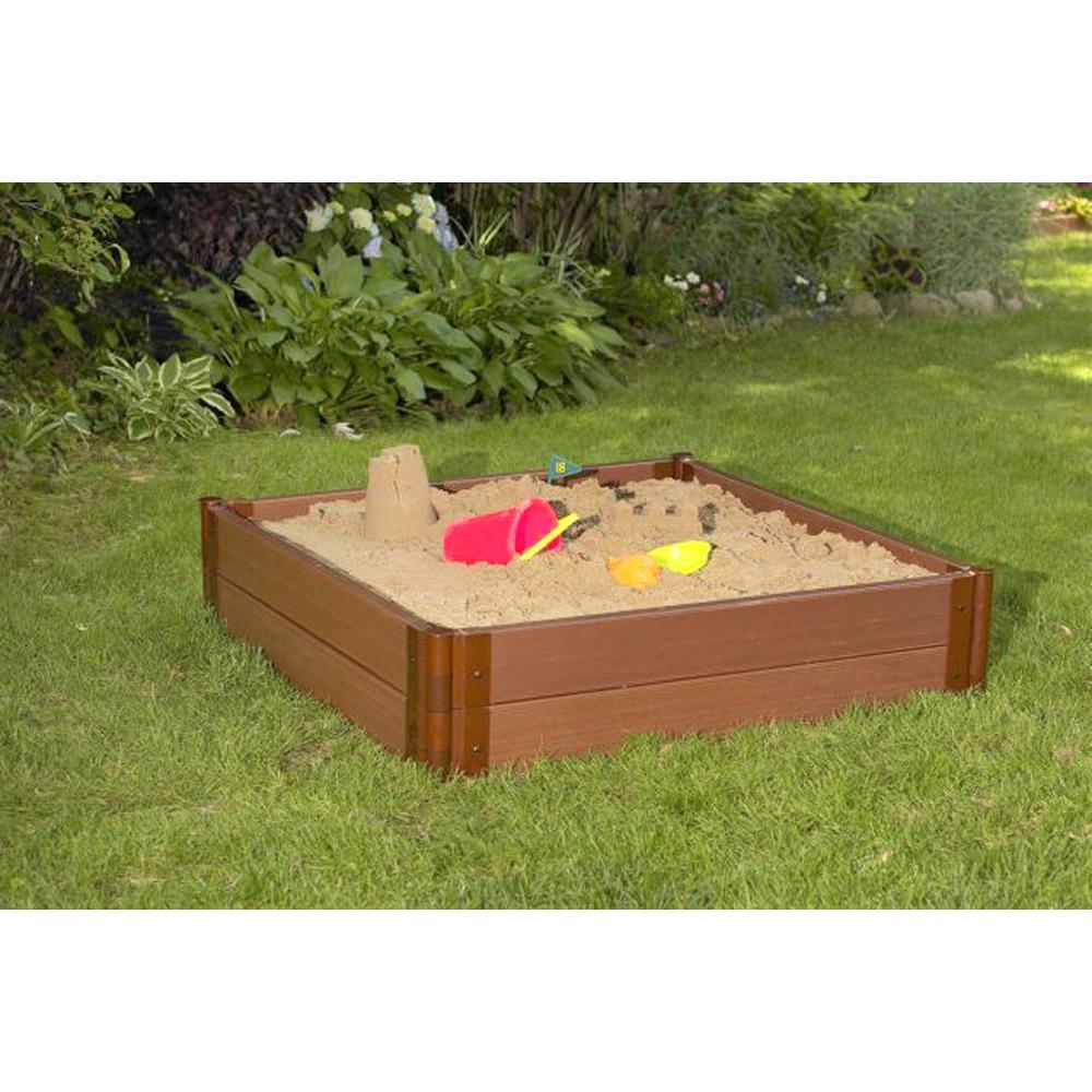 Tool-Free Classic Sienna One Inch Series 4ft. x 4ft. x 11in. Composite Square Sandbox Kit with Collapsible Cover. Picture 5