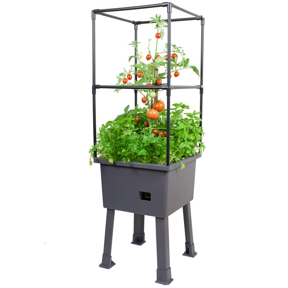 Self-Watering Elevated Planter With Trellis Frame And Greenhouse Cover. Picture 5