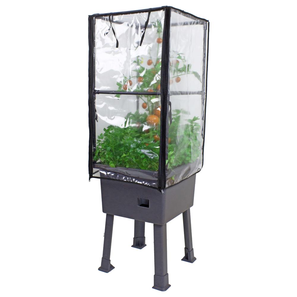 Self-Watering Elevated Planter With Trellis Frame And Greenhouse Cover. Picture 6