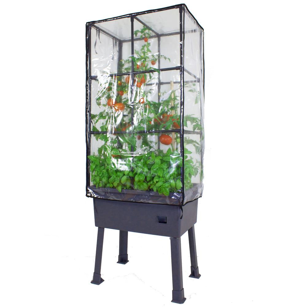 Self-Watering Elevated Planter With Trellis Frame And Greenhouse Cover. Picture 6