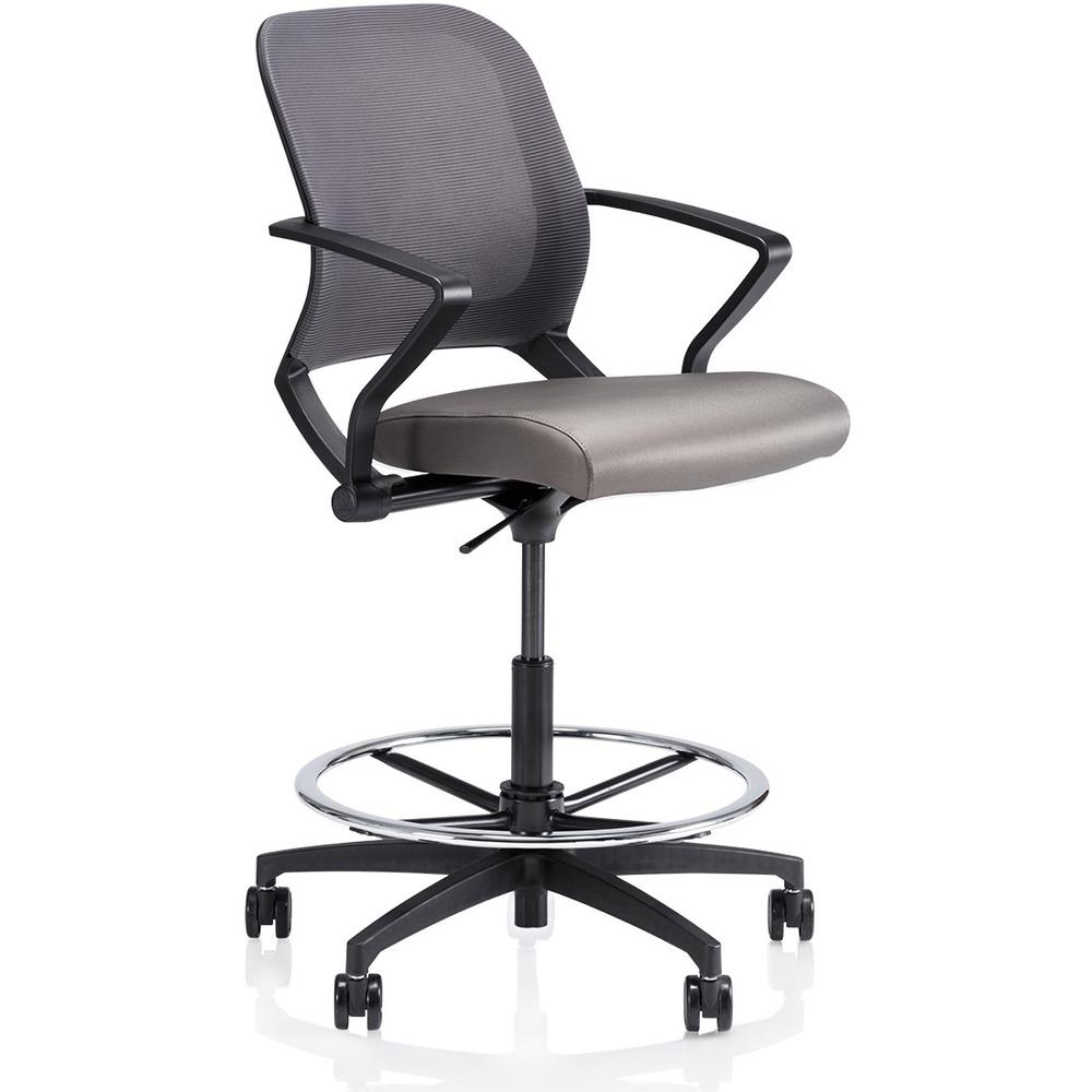 United Chair Rackup RK53 Sitting Stool - Black Seat - Black Frame - 5-star Base - Putty - Armrest. Picture 1