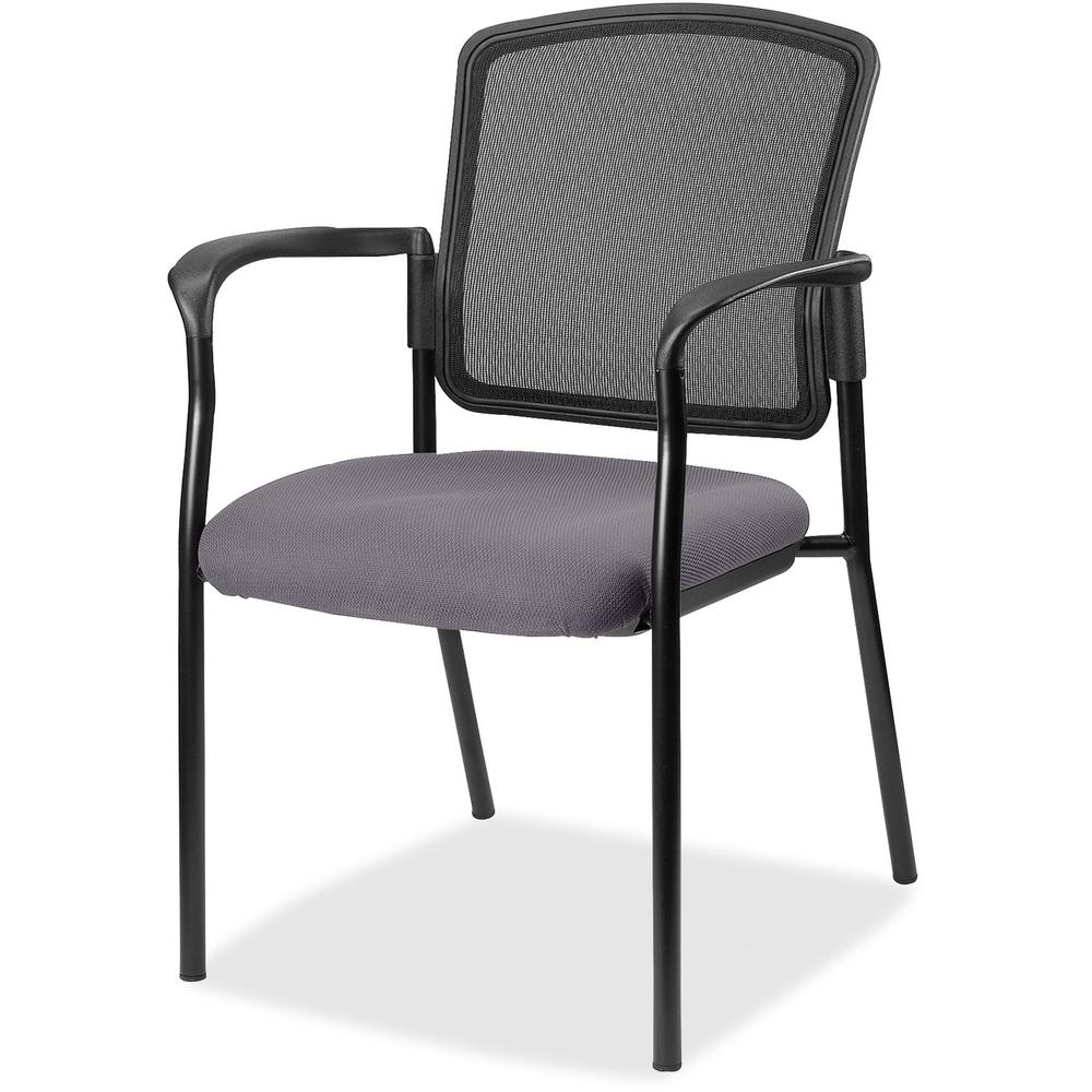 Lorell Mesh Back Stackable Guest Chair - Canyon Carbon Antimicrobial Vinyl Seat - Black Mesh Back - Black Powder Coated Steel Frame - Four-legged Base - Carbon - Armrest - 1 Each. Picture 1