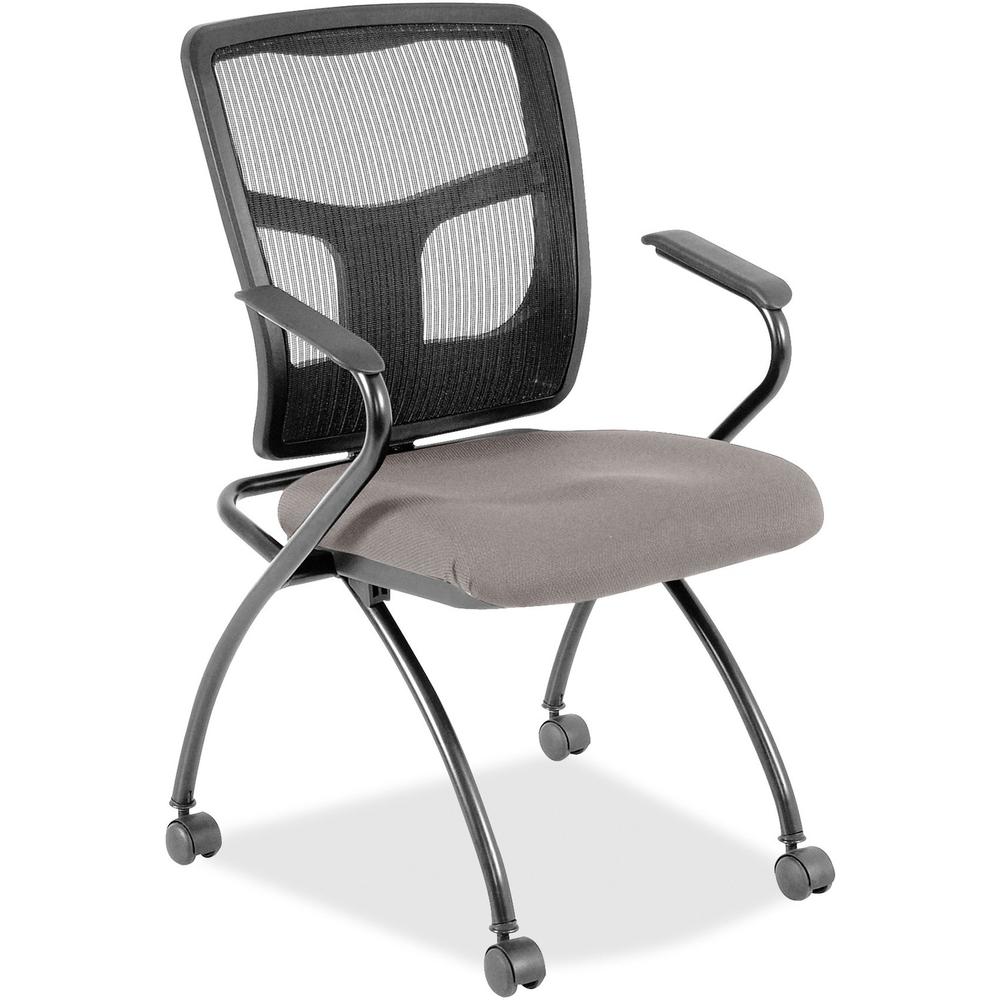 Lorell Mesh Back Nesting Training/Guest Chairs - Castillo Metal Antimicrobial Vinyl Seat - Black Mesh Back - Gray Powder Coated Metal Frame - Four-legged Base - Armrest - 2 / Carton. Picture 1