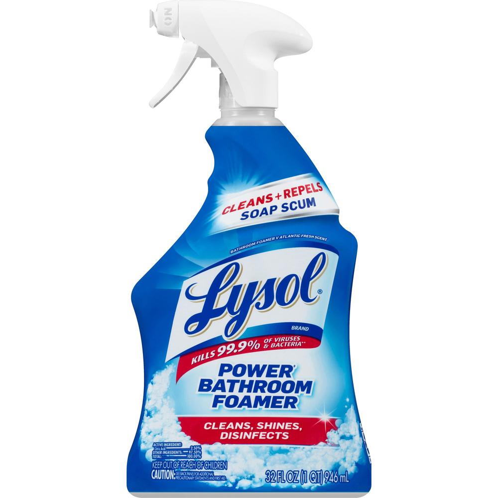 Lysol Bathroom Cleaner Spray - 32 fl oz (1 quart) - Fresh Scent - 12 / Carton - Disinfectant - Clear. Picture 1