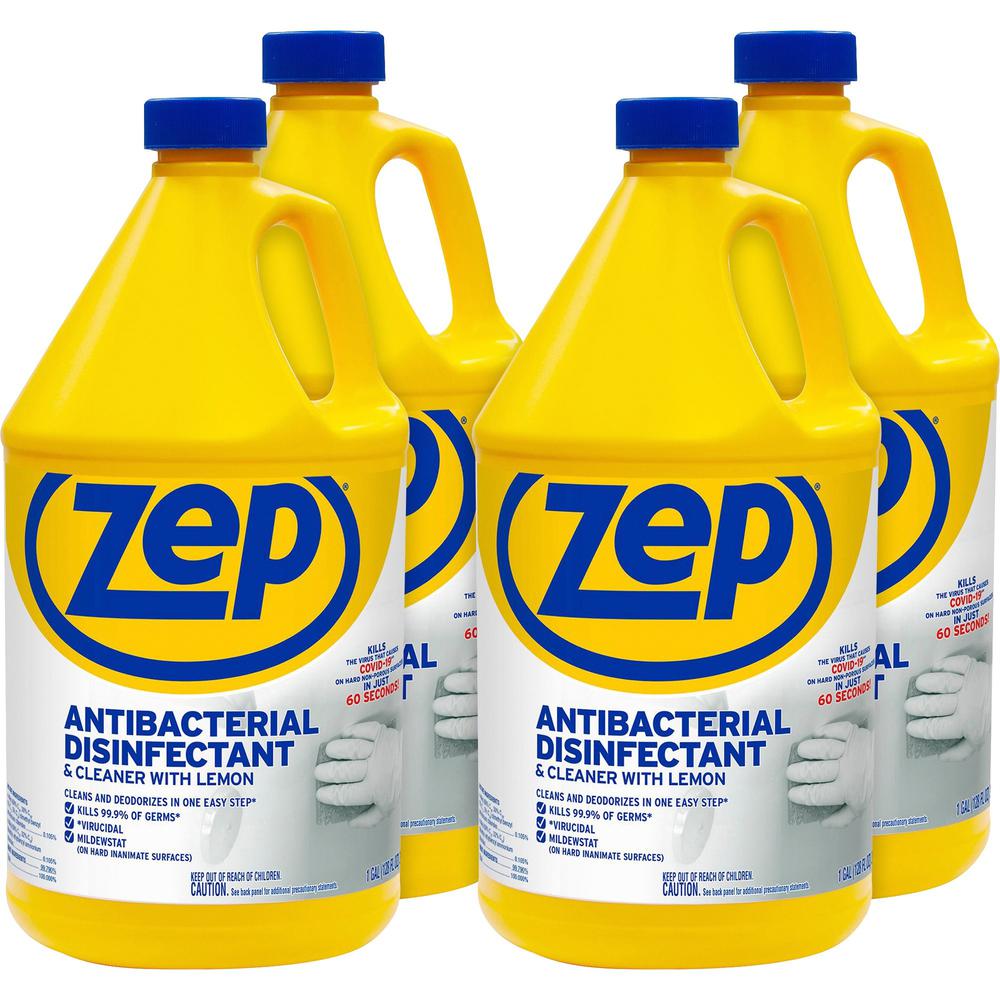 Zep Antibacterial Disinfectant and Cleaner - Liquid - 128 fl oz (4 quart) - Lemon Scent - 4 / Carton - Blue. Picture 1