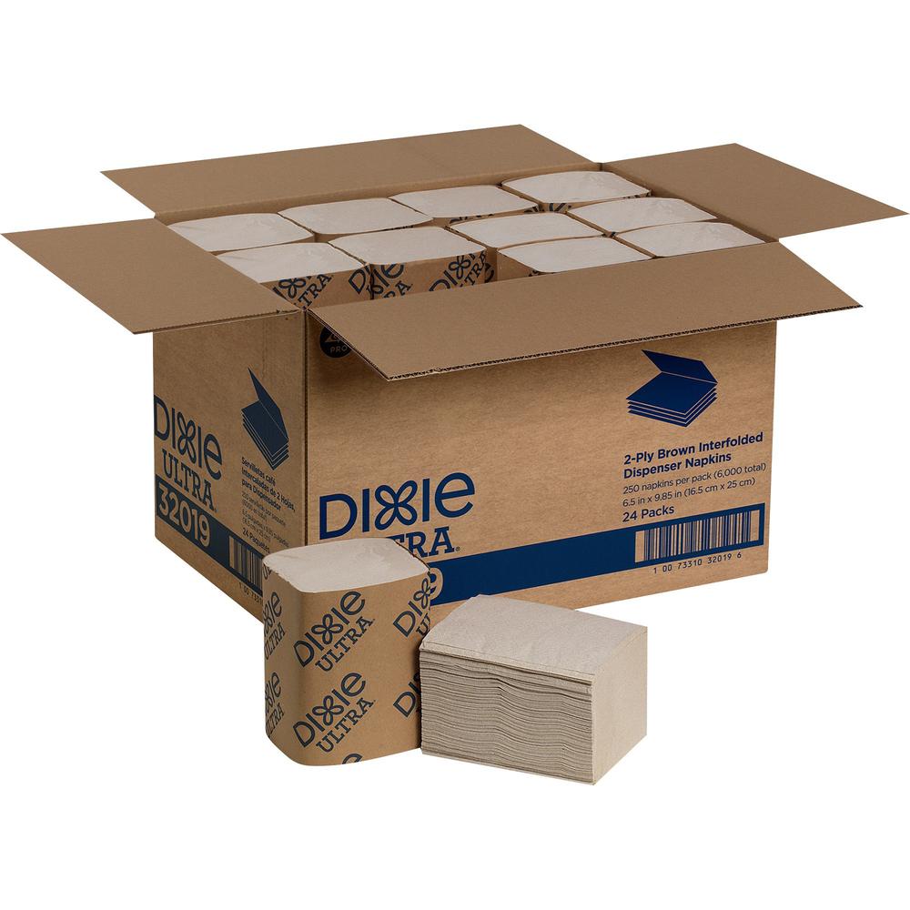 Dixie Ultra&reg; Interfold 2-ply Napkin - 2 Ply - Interfolded - 6.50" x 9.85" - Brown - Biodegradable, Embossed, Absorbent, Bio-based, Soft - For Food Service, School, Office, Restaurant - 250 Per Pac. Picture 1