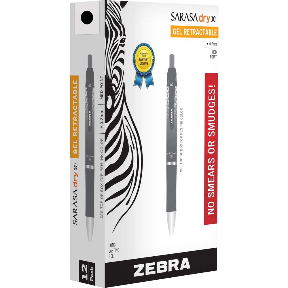 Zebra SARASA dry X1 Retractable Gel Pen - Retractable - Black Dry, Gel-based Ink - 1 Dozen. Picture 1