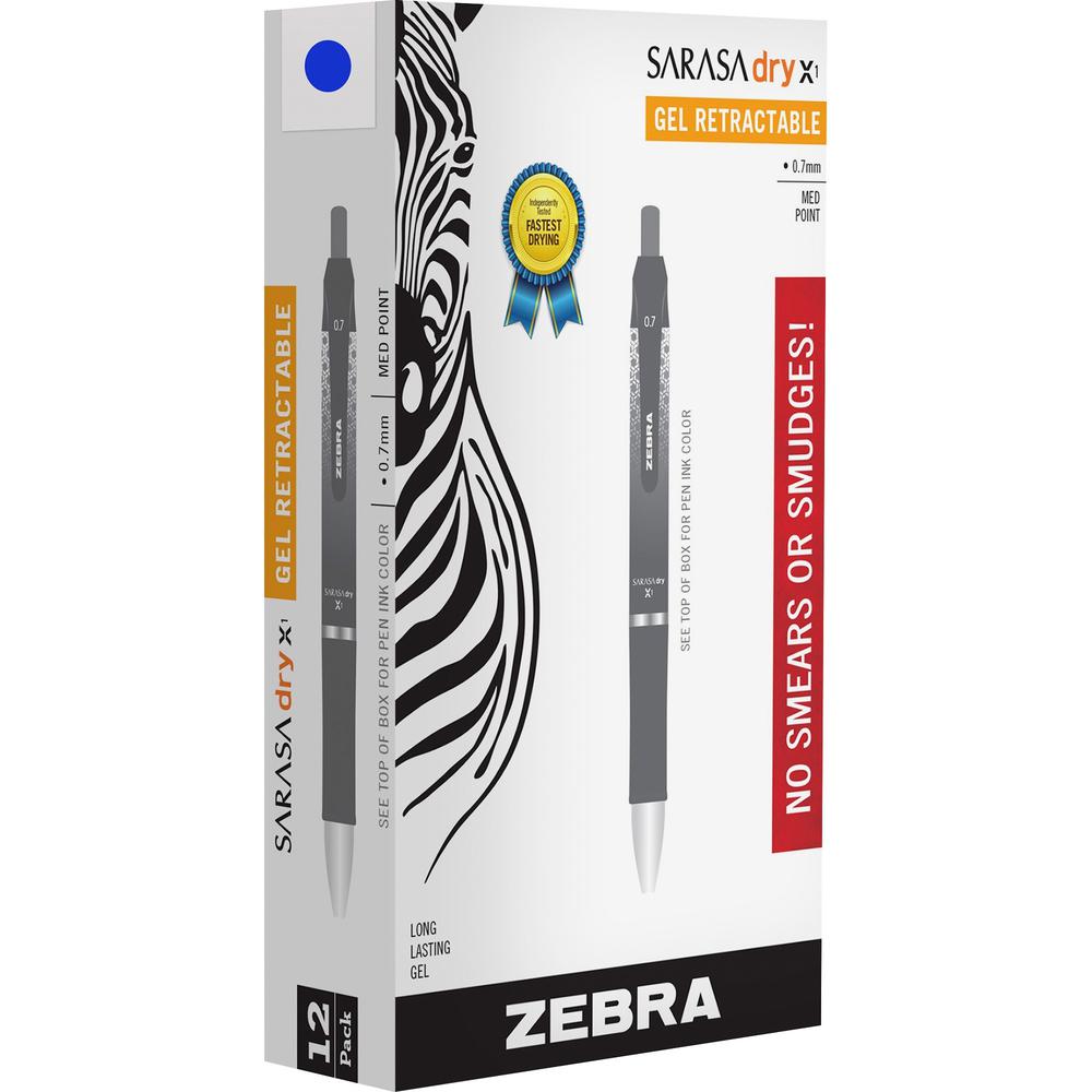 Zebra SARASA dry X1 Retractable Gel Pen - Retractable - Blue Dry, Gel-based Ink - 1 Dozen. Picture 1