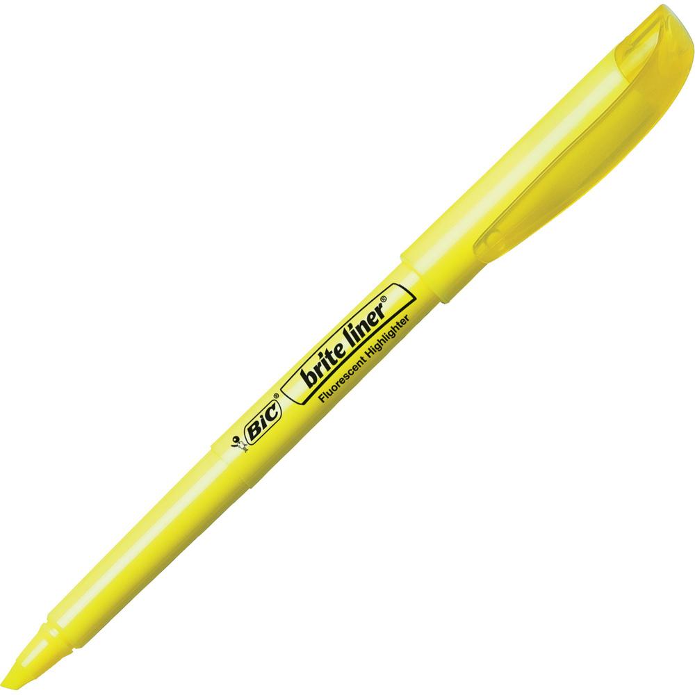 BIC Fluorescent Ink Slim Highlighter - Chisel Marker Point Style - Fluorescent Yellow - 200 / Carton. Picture 1
