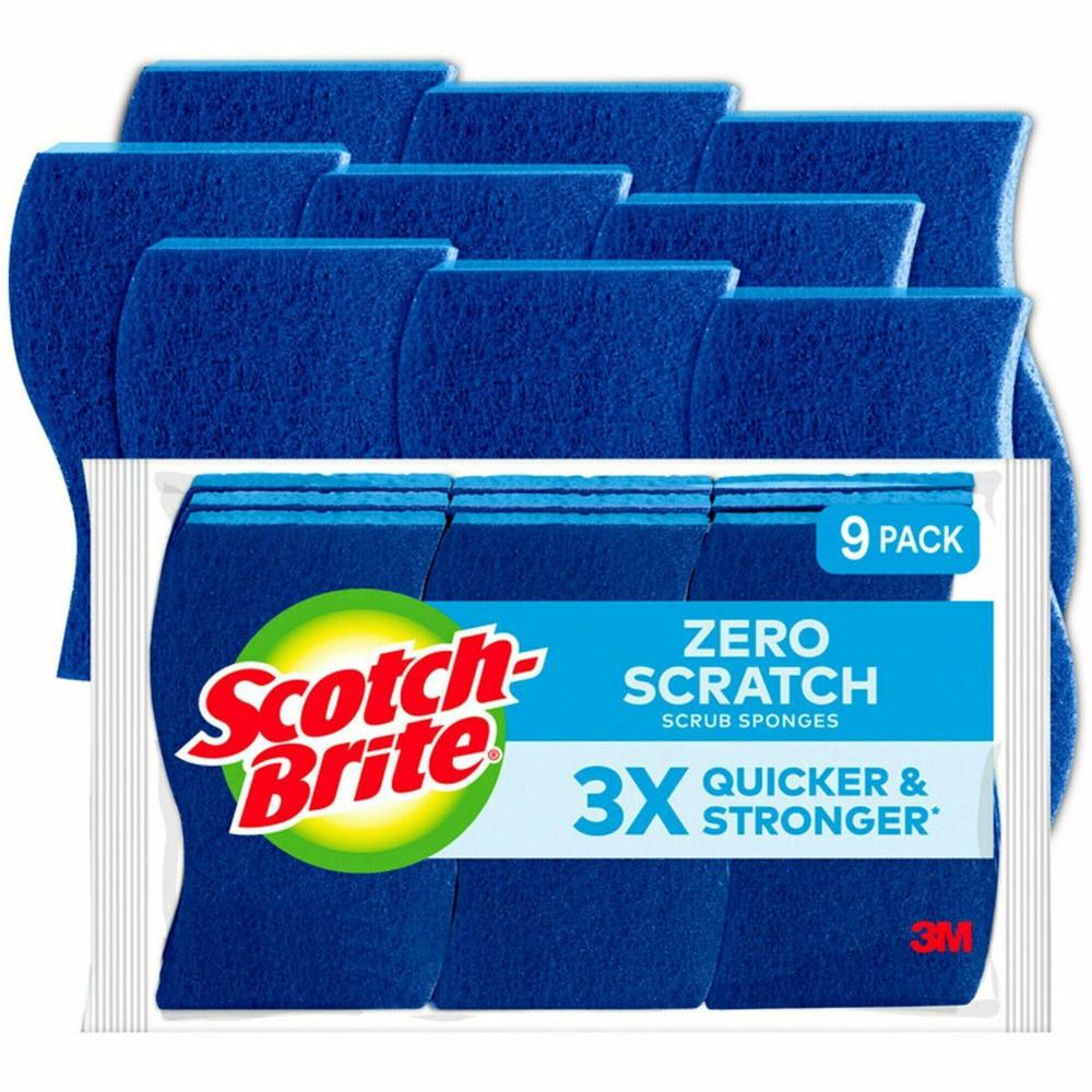Scotch-Brite Non-Scratch Scrub Sponges - 0.8" Height x 4.3" Width x 2.8" Depth - 9/Pack - Cellulose - Blue. Picture 1
