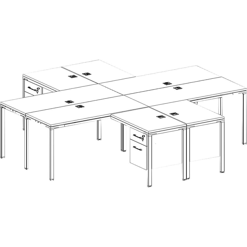 Boss 4 - L Shaped Desk Units, 4 Pedestals - 60" x 24" x 29.5" - Finish: Driftwood. Picture 1