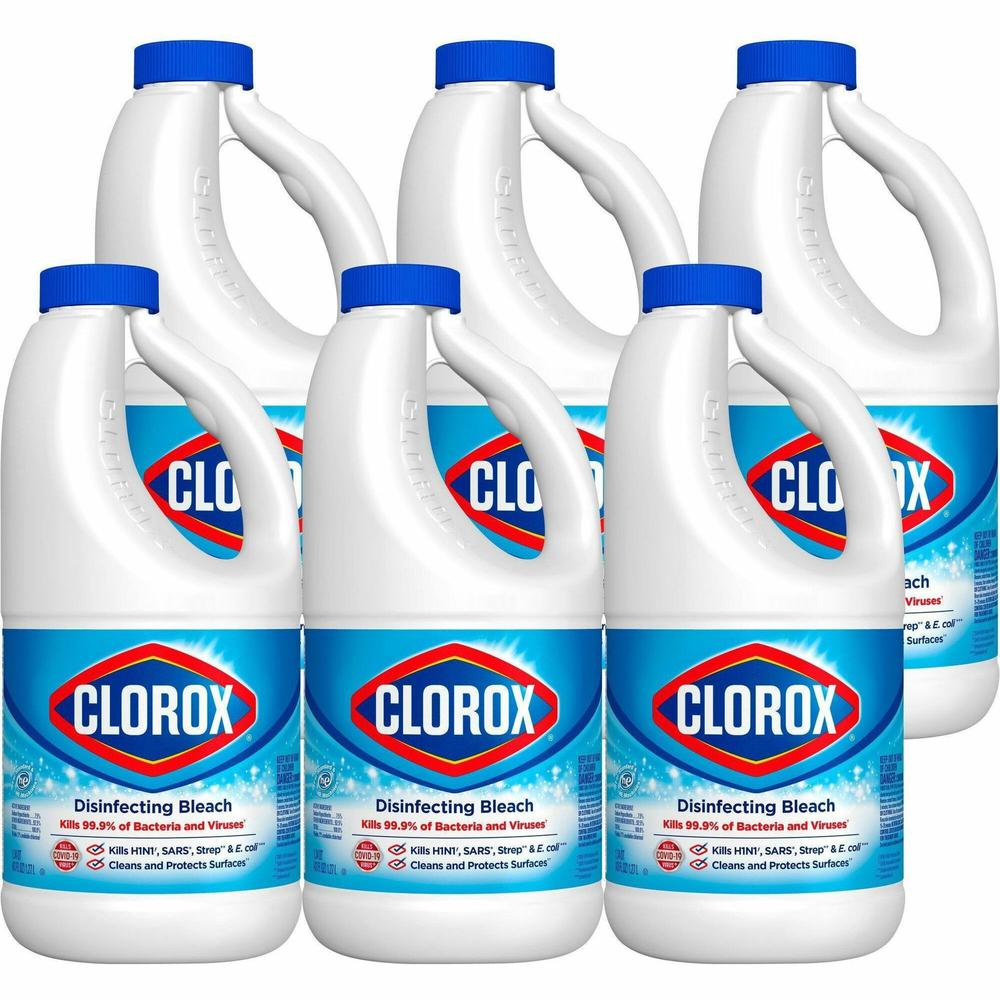 Clorox Disinfecting Bleach - Concentrate - 43 fl oz (1.3 quart) - Regular Scent - 6 / Carton - Deodorize, Disinfectant - White. Picture 1