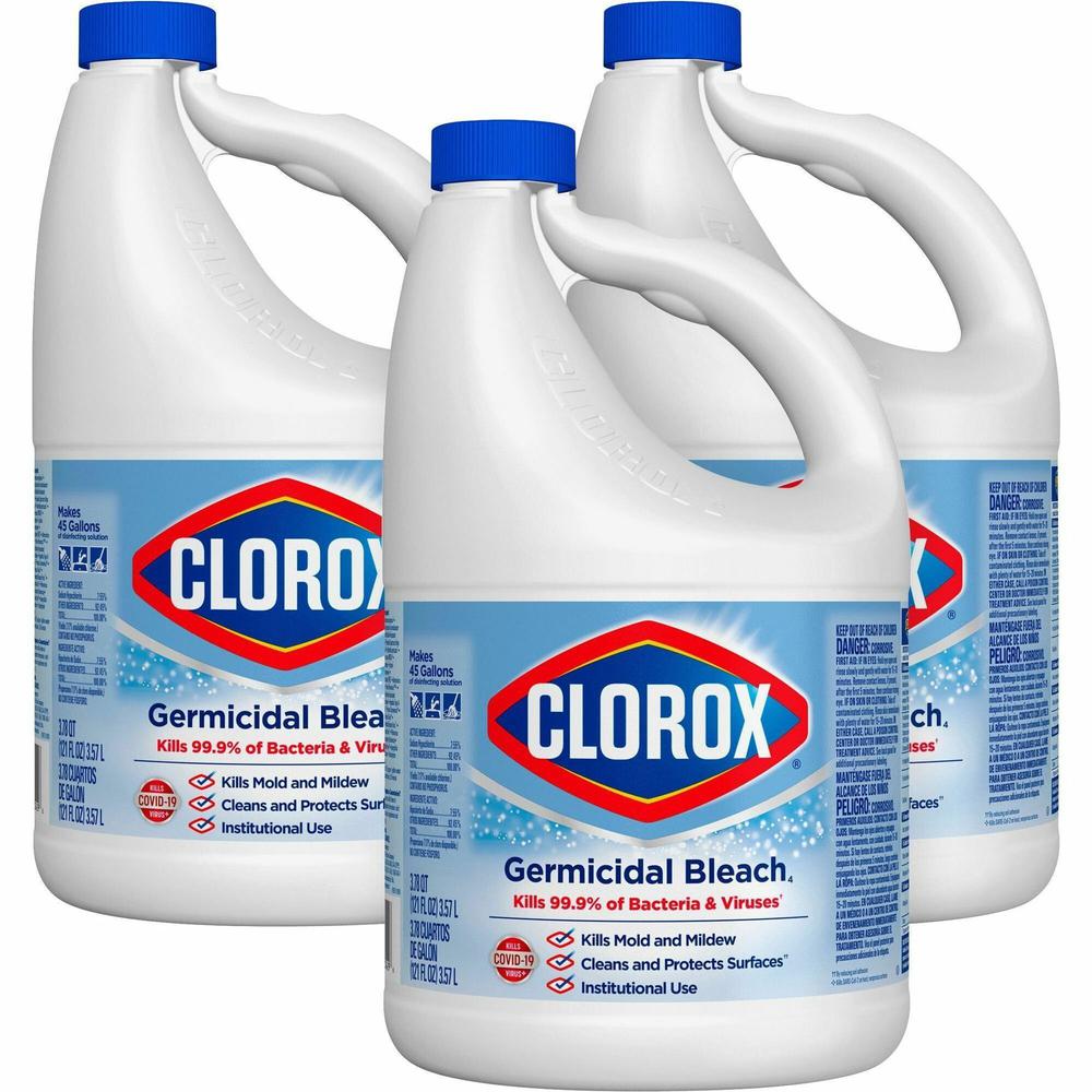 Clorox Germicidal Bleach - Concentrate - 121 fl oz (3.8 quart) - Regular Scent - 3 / Carton - Disinfectant - White. Picture 1
