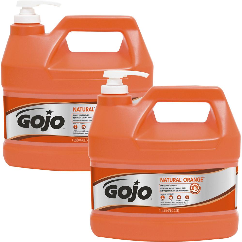 Gojo&reg; NATURAL* ORANGE Pumice Hand Cleaner - Orange Citrus Scent - 1 gal (3.8 L) - Pump Bottle Dispenser - Soil Remover, Dirt Remover, Grease Remover, Oil Remover - Hand - Fast Acting, Heavy Duty -. The main picture.
