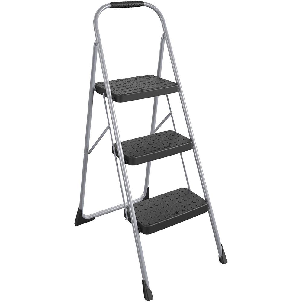 Cosco Ultra-Thin 3-Step Ladder - 3 Step - 200 lb Load Capacity52.8" - Black, Platinum. Picture 1
