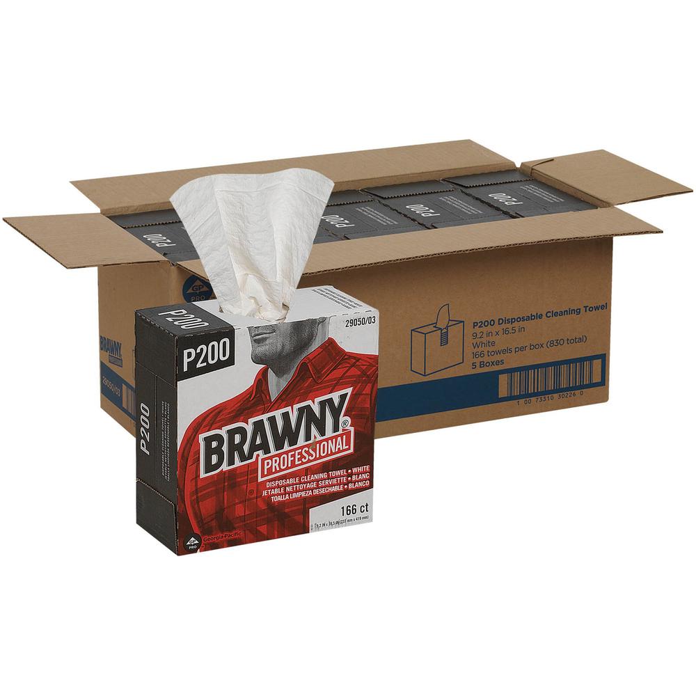 Brawny&reg; Professional P200 Disposable Cleaning Towels - 4 Ply - Quarter-fold - 9.20" x 16.50" - 830 Sheets - Brown - Paper - 166 Per Box - 5 / Carton. Picture 1