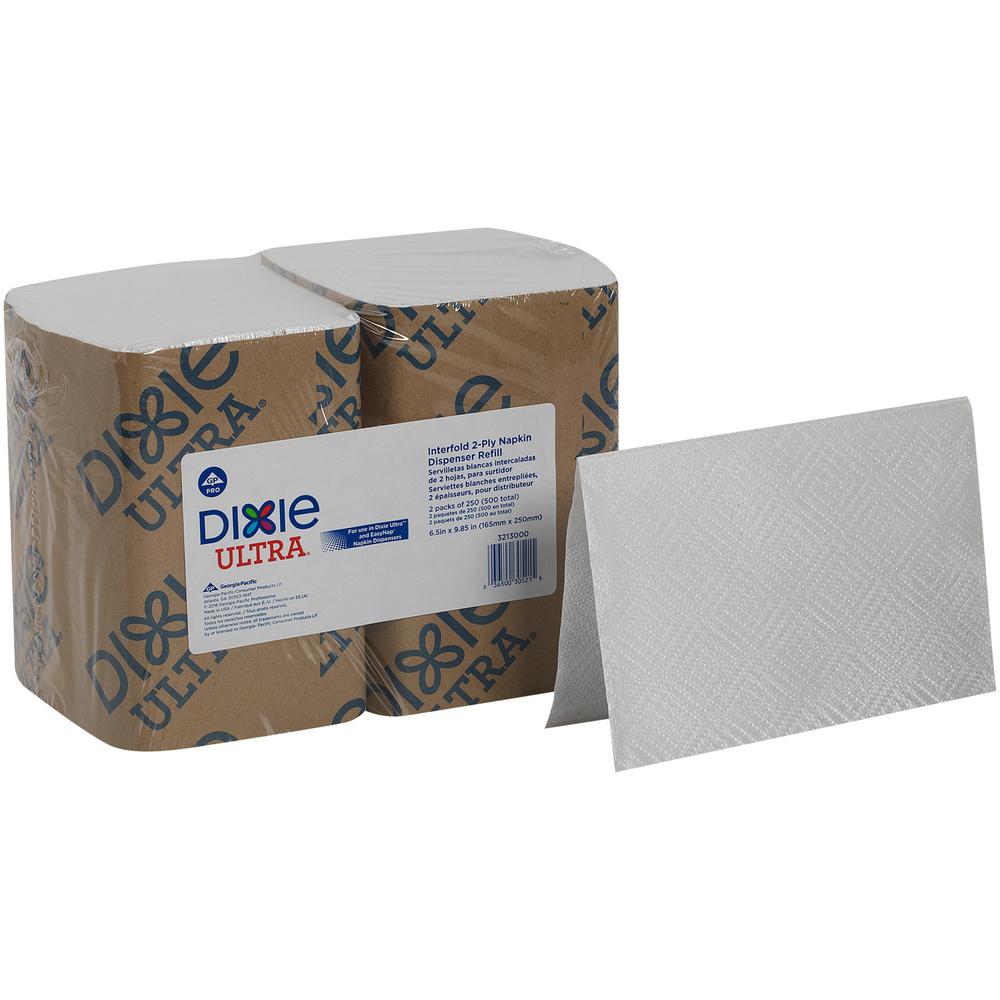 Dixie 2ply Napkin Dispenser Refill - 2 Ply - Interfolded - 6.50" x 9" - White - 250 Per Pack - 500 / Carton. Picture 1