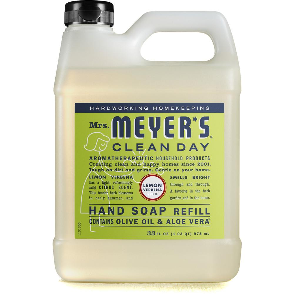 Mrs. Meyer's Clean Day Hand Soap Refill - Lemon Verbena ScentFor - 33 fl oz (975.9 mL) - Dirt Remover, Grime Remover - Hand - Yellow - Cruelty-free, Paraben-free, Phthalate-free, Non-drying, Triclosan. Picture 1