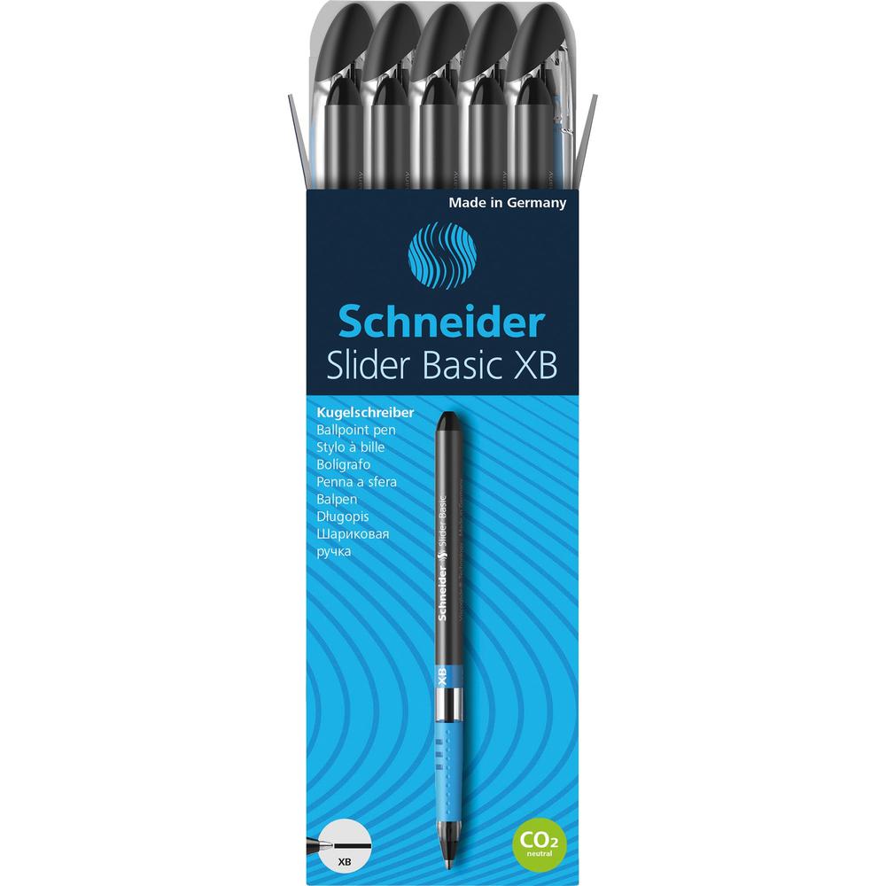 Schneider Slider Basic XB Ballpoint Pen - Extra Broad Pen Point - 1.4 mm Pen Point Size - Black - Transparent Rubberized, Black, Silver Barrel - Stainless Steel Tip - 10 / Pack. Picture 1