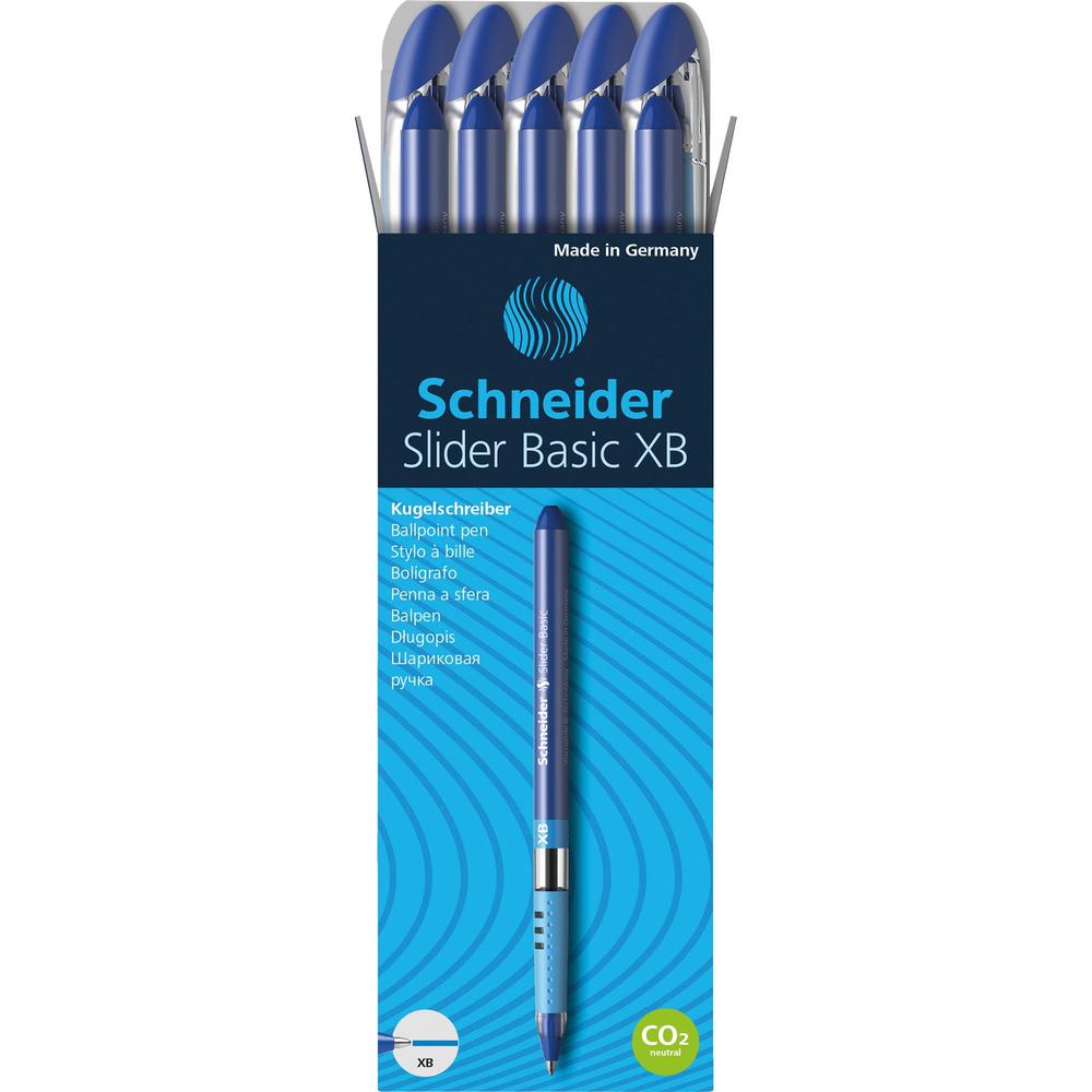 Schneider Slider Basic XB Ballpoint Pen - Extra Broad Pen Point - 1.4 mm Pen Point Size - Blue - Blue Rubberized, Transparent, Silver Barrel - Stainless Steel Tip - 10 / Pack. Picture 1
