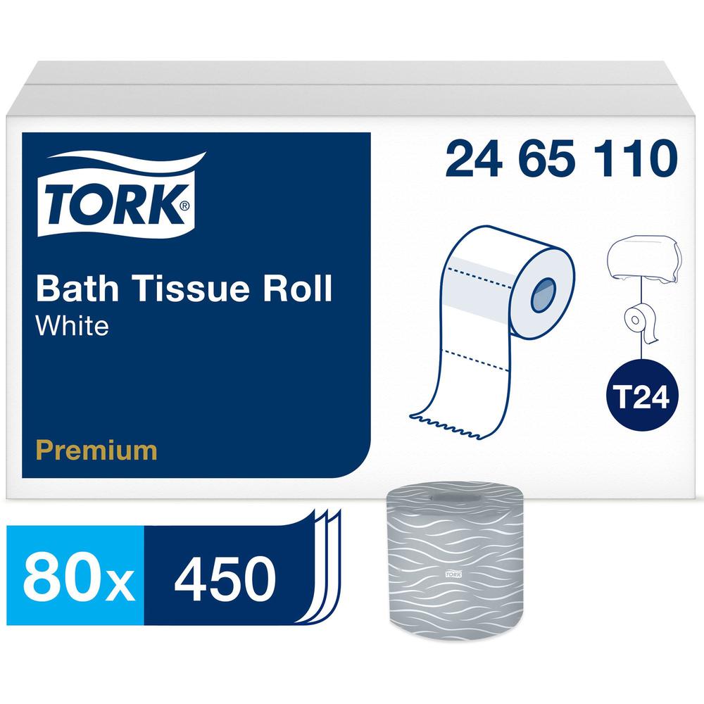 Tork Premium Bath Tissue Roll, 2-Ply - 2 Ply3.75" - 450 Sheets/Roll - 4.35" Roll Diameter - White - 450 Rolls Per Container - 80 / Carton. Picture 1