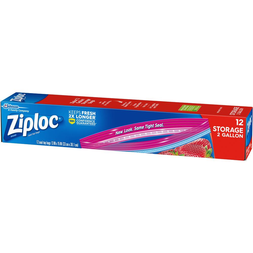 Ziploc&reg; 2-gallon Storage Bags - Extra Large Size - 2 gal Capacity - 13" Width - Zipper Closure - Plastic - 12/Box - Food, Money, Vegetables, Fruit, Yarn, Cosmetics, Business Card, Map, Meat, Seafo. Picture 1
