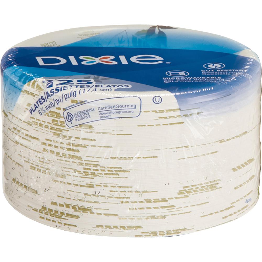 Dixie Medium-weight Paper Plates by GP Pro - White - Paper Body - 125 / Pack. Picture 1