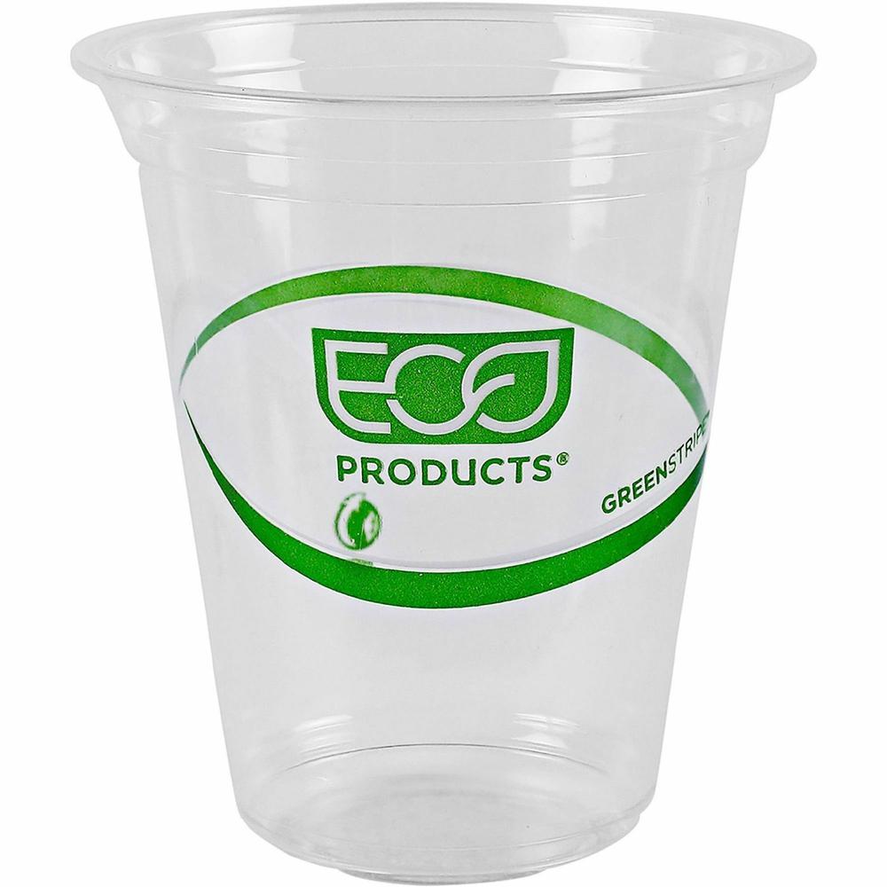 Eco-Products 16 oz GreenStripe Cold Cups - 50 / Pack - Clear, Green - Polylactic Acid (PLA) - Cold Drink. Picture 1