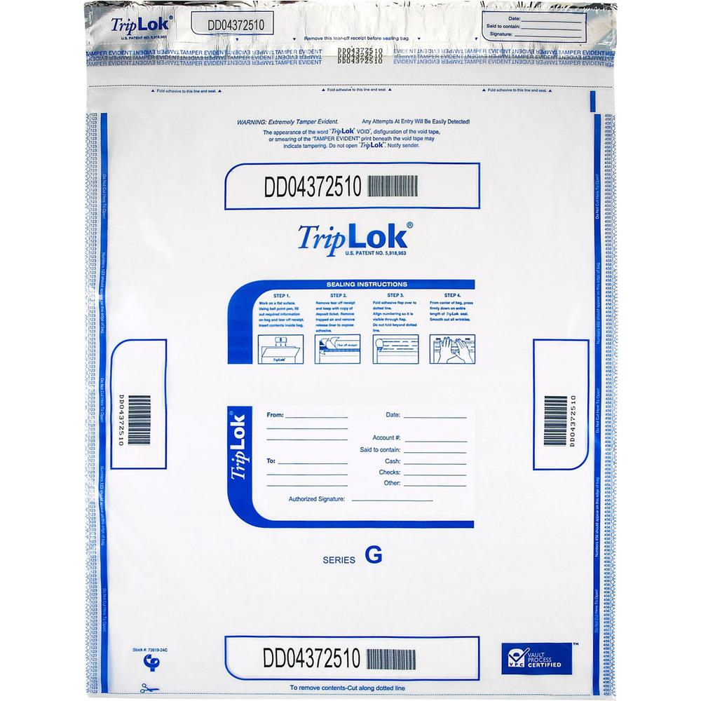 ControlTek High-Performing Security Bags - 20" Width x 24" Length - Seal Closure - Clear - Polyethylene - 50/Pack - Cash, Bill, Deposit. Picture 1