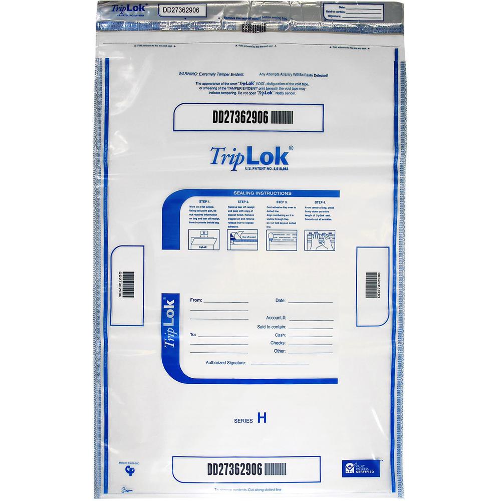 ControlTek High-Performing Security Bags - 20" Width x 28" Length - Seal Closure - Clear - Polyethylene - 50/Pack - Cash, Bill, Deposit. Picture 1