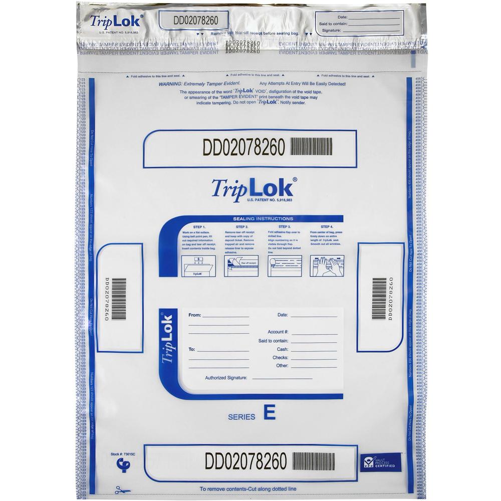 ControlTek High-Performing Security Bags - 15" Width x 20" Length - Seal Closure - Clear - Polyethylene - 50/Pack - Cash, Bill, Deposit. Picture 1