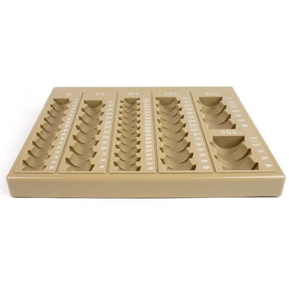 ControlTek 6-Denomination Self Counting Loose Coin Tray - 1 x Coin Tray6 Coin Compartment(s) - Tan - Plastic. Picture 1