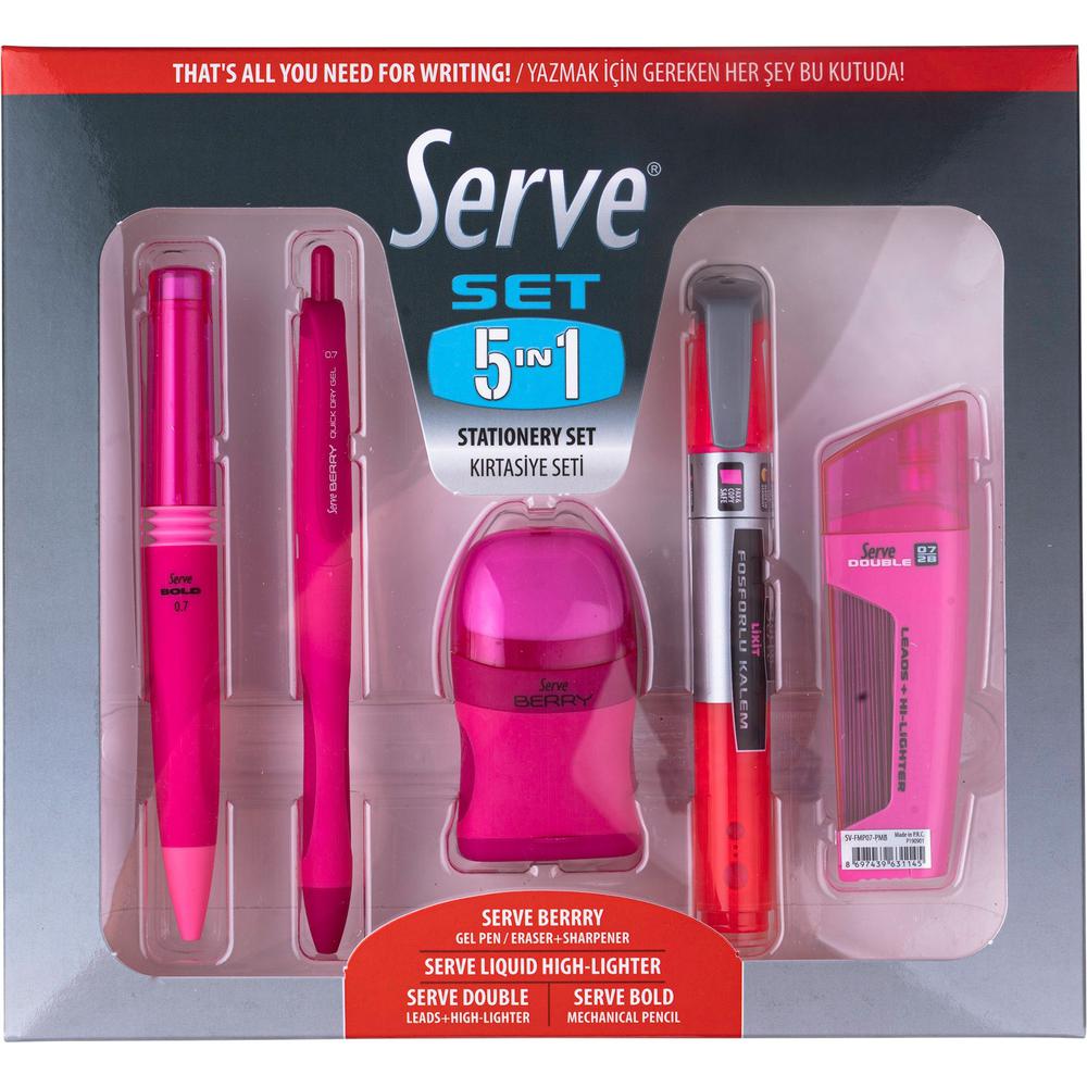 So-Mine Serve 5 in 1 Stationery Set - Pink - 1 Each. Picture 1