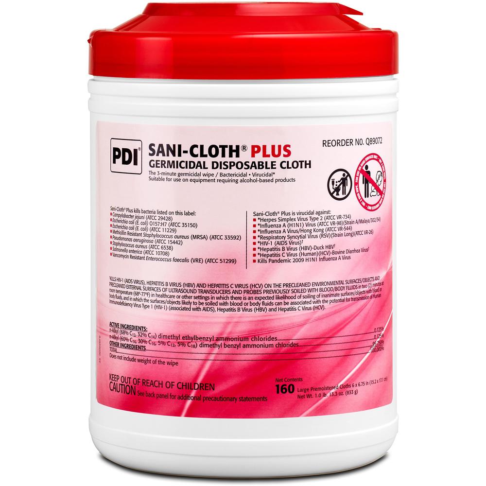 PDI Sani-Cloth Plus Germicidal Disposable Cloth - 6.75" Length x 6" Width - 160 / Canister - 1 Each - Disposable, Disinfectant, Deodorize, Fungicide, Virucidal, Bactericide, Latex-free, Bleach-free, P. Picture 1