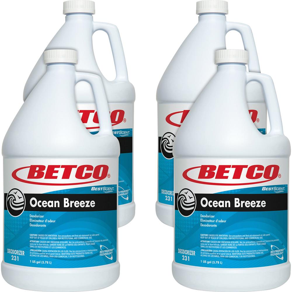 Betco Best Scent Ocean Breeze Deodorizer - Liquid - 1000 Sq. ft. - 128 fl oz (4 quart) - Ocean Breeze - 4 / Carton - VOC-free. Picture 1