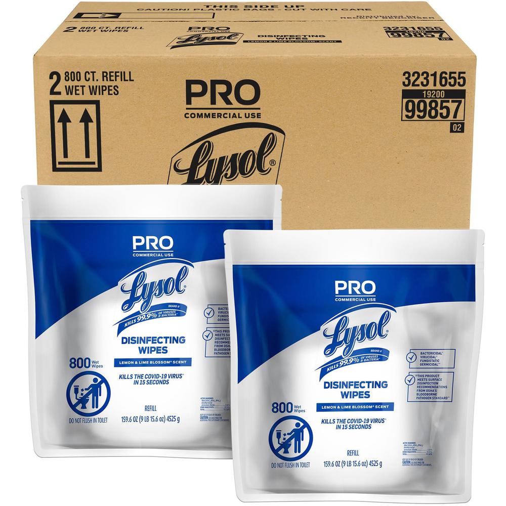Lysol Professional Disinfecting Wipes - Lemon & Lime Blossom Scent - 2 / Carton - Disinfectant, Pre-moistened - White. Picture 1
