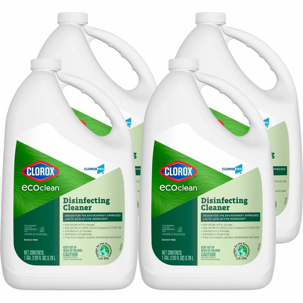 CloroxPro&trade; EcoClean Disinfecting Cleaner Refill - Ready-To-Use - 128 fl oz (4 quart) - 4 / Carton - Disinfectant, Bleach-free, Alcohol-free, Phosphate-free - Green, White. Picture 1