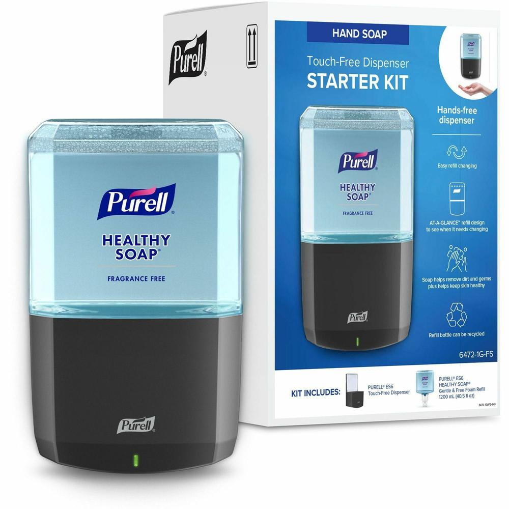 PURELL&reg; ES6 Touch-Free Soap Dispenser Starter Kit - 1.27 quart Capacity - Touch-free, Hygienic, Durable, Long Lasting, Wall Mountable - Graphite. Picture 1