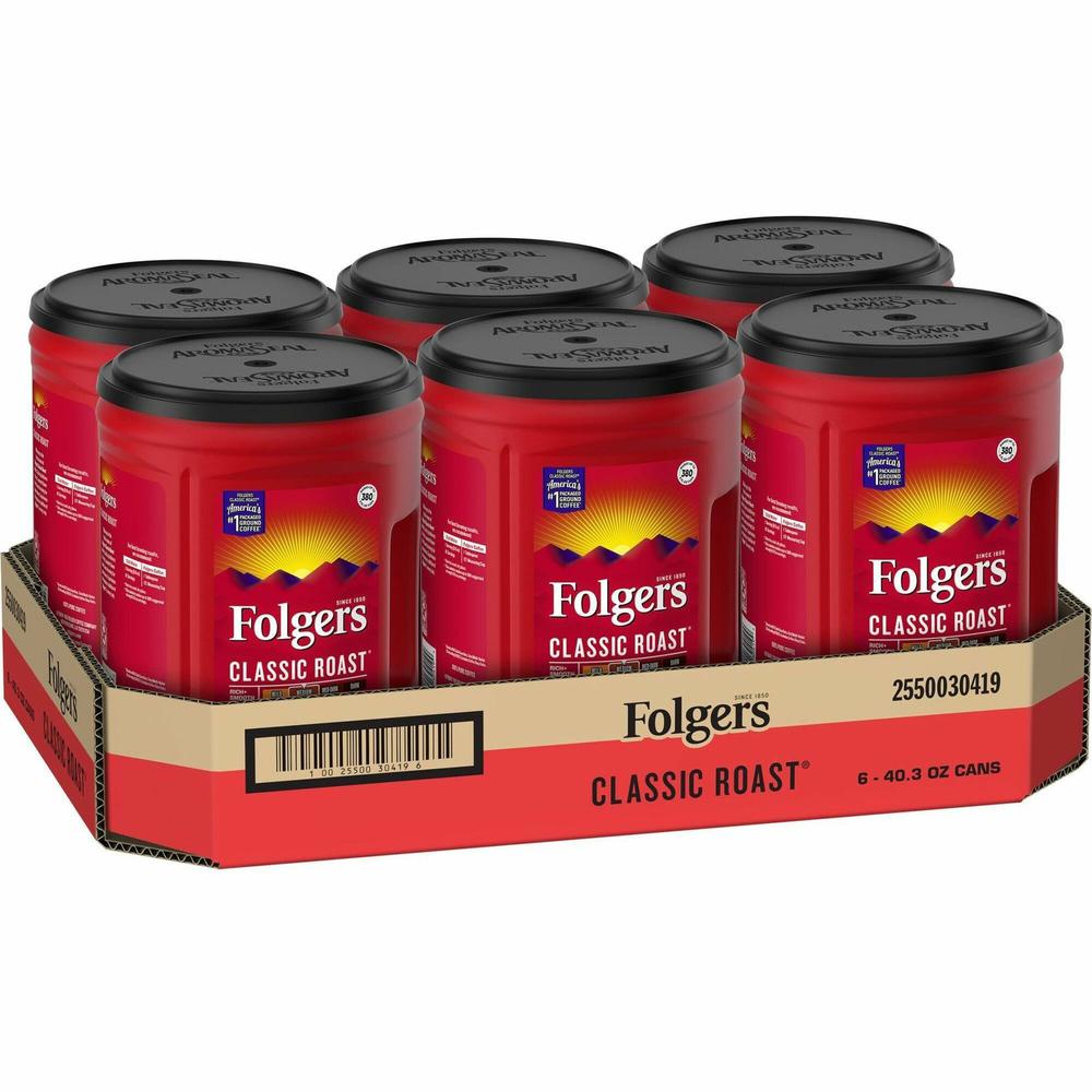 Folgers Ground Canister Classic Roast Coffee - Medium - 6 / Carton. Picture 1