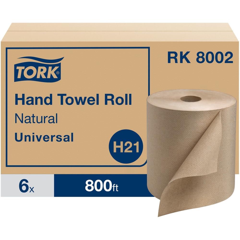 TORK Universal Hand Towel Roll - 1 Ply - 7.90" x 800 ft - 800 Sheets/Roll - 7.80" Roll Diameter - Natural - Paper - Strong, Absorbent, Embossed, Long Lasting - For Hand - 6. Picture 1