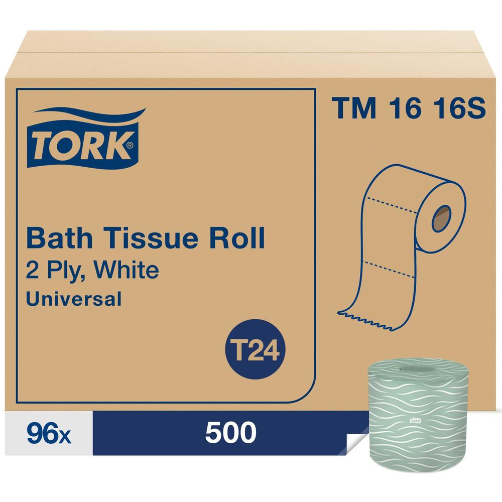 Tork Toilet Paper Roll White T24 - Tork Toilet Paper Roll White T24, Universal, 2-Ply, 96 x 500 sheets, TM1616S. Picture 1
