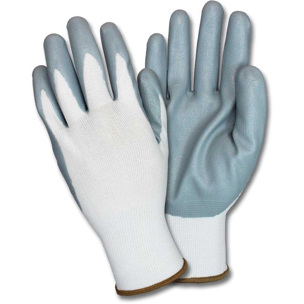 Safety Zone Nitrile Coated Knit Gloves - Hand Protection - Nitrile Coating - XXL Size - White, Gray - Flexible, Knitted, Durable, Breathable, Comfortable - For Industrial - 1 Dozen. Picture 1