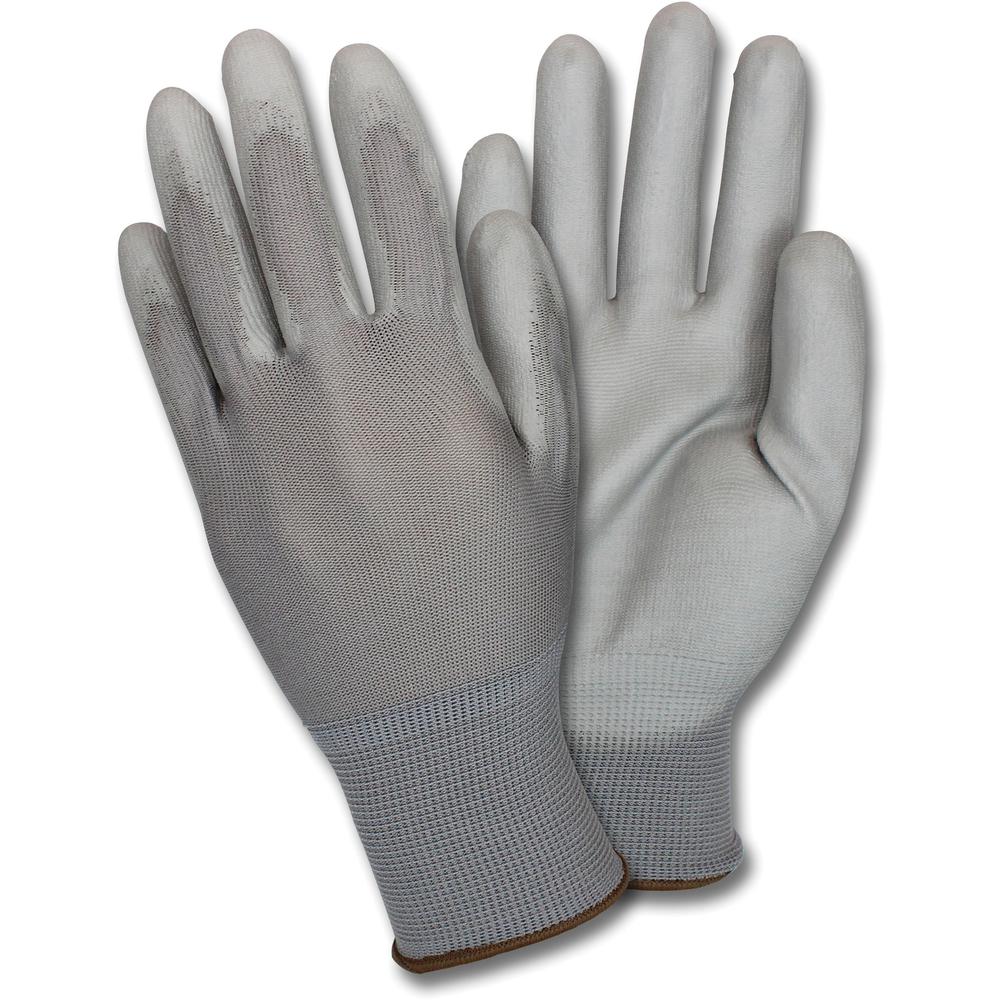 Safety Zone Poly Coated Knit Gloves - Polyurethane Coating - XXL Size - Gray - Knitted, Flexible, Comfortable, Breathable - For Industrial - 1 Dozen. Picture 1