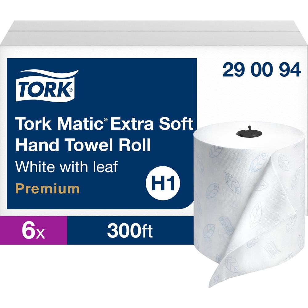 TORK Matic Hand Towel Roll White H1 - Tork Matic Extra Soft Hand Towel Roll, White, Premium, Quick-Absorbing, Long-Lasting, Thick 2-Ply, 6 Rolls x 300 ft, 290094. Picture 1