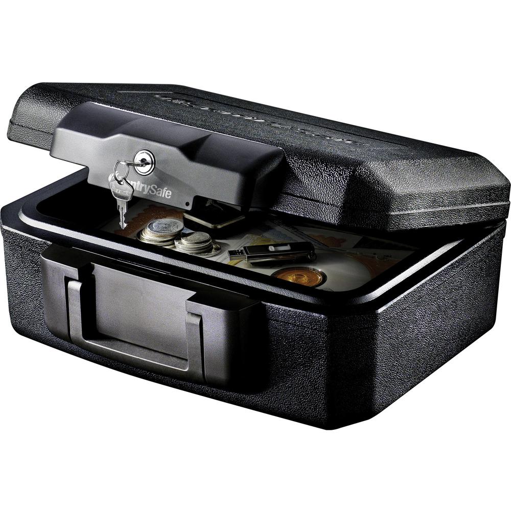 Sentry Safe Fire Chest-1200 - 0.18 ft³ - Flat Key Lock - Fire Resistant - Internal Size 3.50" x 12" x 7.50" - Overall Size 6.1" x 14.3" x 11.2" - Black. Picture 1