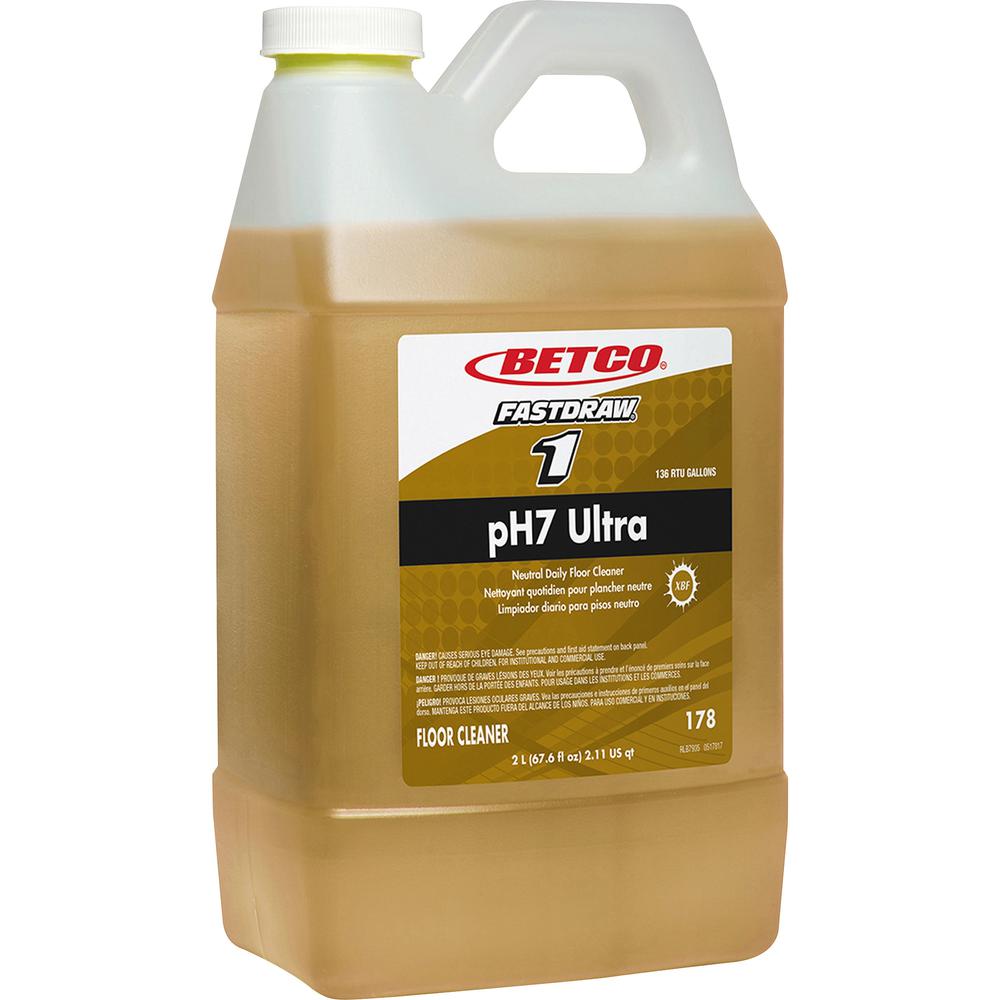 Betco pH7 Ultra Floor Cleaner - FASTDRAW 1 - For Floor - Concentrate - 67.6 fl oz (2.1 quart) - Lemon ScentBottle - 1 Each - Yellow. Picture 1