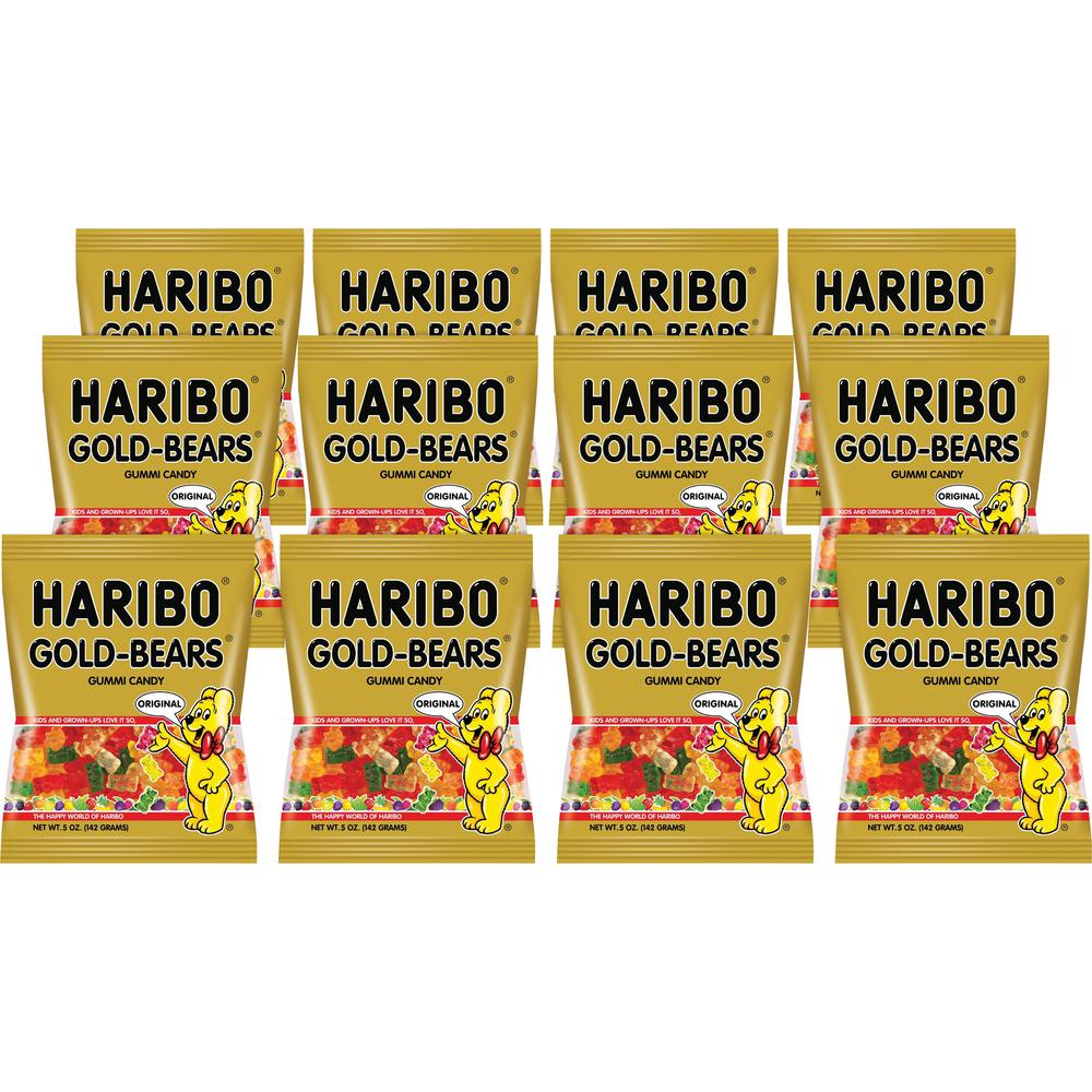 HARIBO Gold-Bears Gummi Candy - Lemon, Orange, Pineapple, Raspberry, Strawberry - 0.50 oz - 12 / Carton. The main picture.