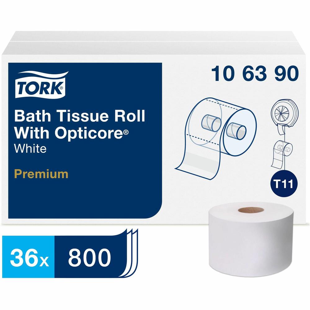 TORK Premium Bath Tissue Roll with OptiCore - 2 Ply - 3.80" x 266.67 ft - 800 Sheets/Roll - 5.60" Roll Diameter - White - Paper - Embossed, Comfortable, Soft - For Office Building, Restaurant, Hotel -. Picture 1