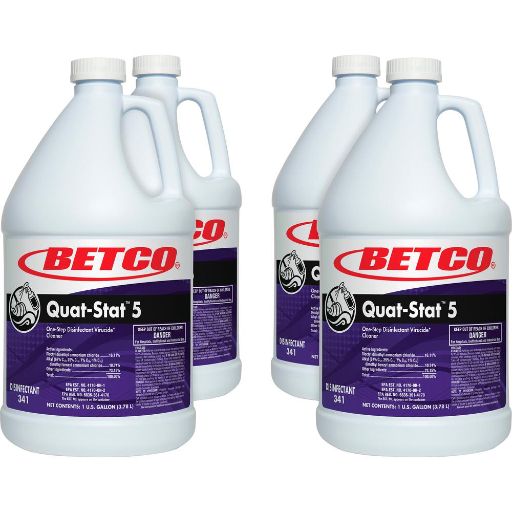 Betco Quat-Stat 5 Disinfectant Gallon - Concentrate - 128 fl oz (4 quart) - Lavender Scent - 4 / Carton - Deodorize - Purple. Picture 1